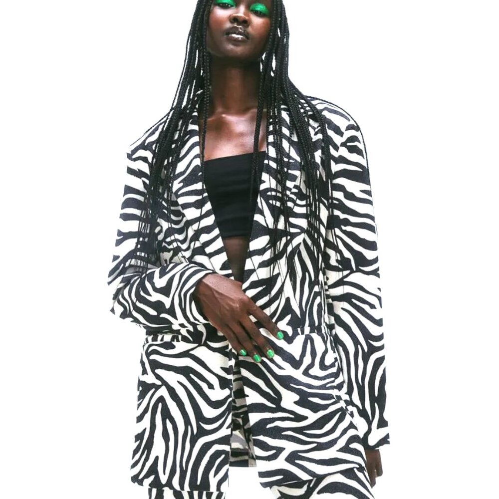 Divided H&M NWT Zebra Print Blazer S Shoulder Pad Long Jacket Medium